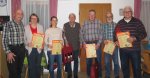 v.l.n.r: Ehrung der Mitglieder durch Rainer Hofmann: Roswitha Schempp, Sarah Schempp, Julius Kautz, Siegfried Frey, Willi Hahner, Heinz Widmann